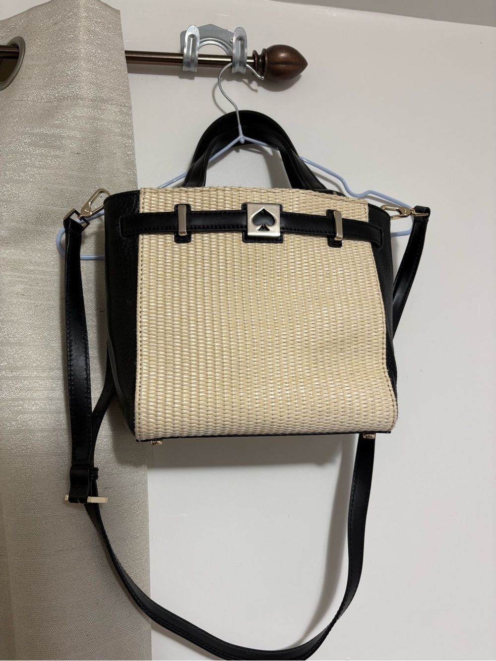 kate spade Black and Cream Woven Top-Handle Satchel